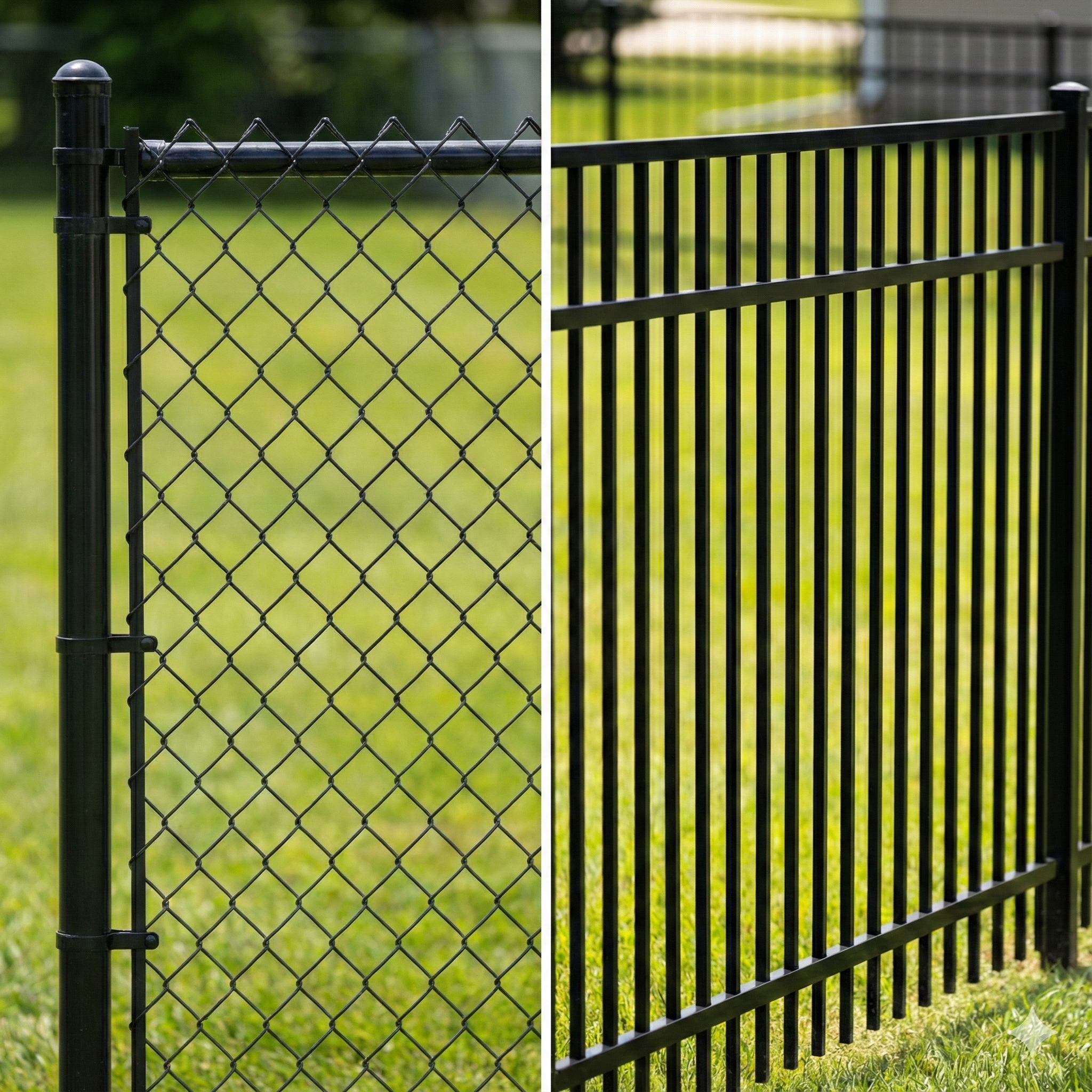 Black aluminum picket and chain link security fencing
